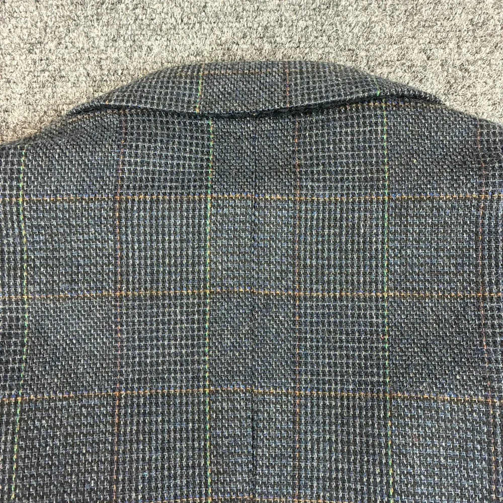 Haggar Mens Plaid Blazer Sport Coat Grey Blue Windowpane Two‎ Button Jacket 42